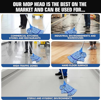 2 Pack - Replacement Heavy Duty Microfiber Mop Head | Robust, Blue, Machine Washable, Extra Absorbent, Extra Large, for Industrial, Commercial & Floor Cleaning - Hardwood, Tile, Laminate, Vinyl Floors