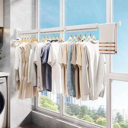 ZdwCyl Wall Mounted Clothes Hanger,Clothes Drying Rack,Laundry Rack Wall Mount,Drying Rack Clothing,Clothes Rack Retractable,Collapsible(Tri-Fold), with Windproof Holes & Clips,White Color