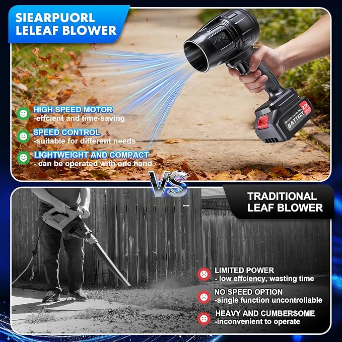 21V Cordless Leaf Blower with Batteries and Charger–980000RPM,Lightweight High-Speed Air Blower for Lawn Care,Patio& Driveway to Cleaning Leaves and Dust,2.6AH Batteries