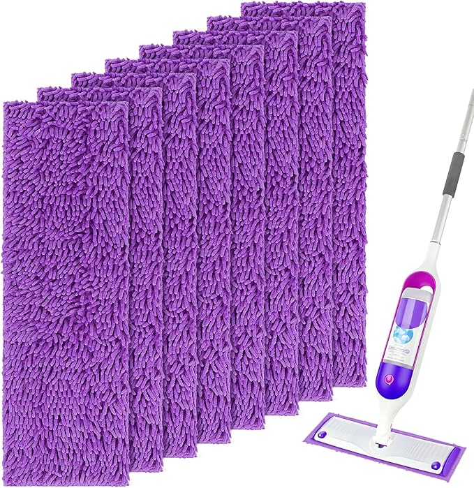 UNIMADE Reusable Mop Pads for Swiffer PowerMop, 8 Pack Microfiber Mop Pad Refill with Scrubber Strips for 13''-15'' SprayMop, Washable Mop Pads Use for Most Floor Types, Designed for Pets - Purple