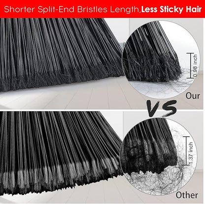 Tiumso Outdoor Broom for Floor Cleaning, Heavy Duty Brooms with 55" Long Handle, Angle Brooms for Concrete Courtyard Home Patio Kitchen Shop Lobby Patio Lawn - Black