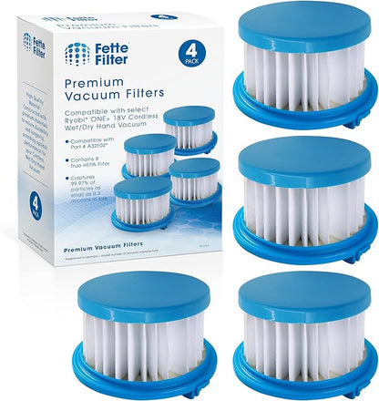 Fette Filter - 4 Pack A32F02 HEPA Filter Compatible with Ryobi ONE+ 18V Cordless Wet/Dry Hand Vacuum PCL702 PCL702B PCL702K. Compare to Part #A32F02.