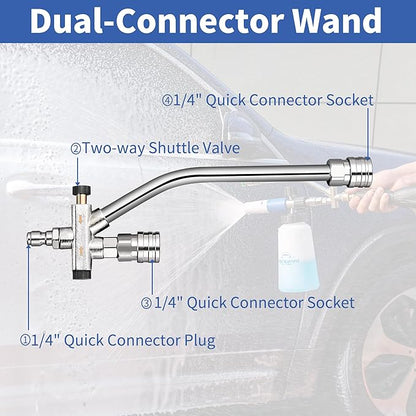FENG PAI Foam Cannon for Pressure Washer with Dual Connector Accessory & 7 Sprayer Nozzles, Dual Lance Soap Cannon, Double Tip Soap Attachment for Foam Blaster, 1/4" Quick Connect, 3600 PSI (White)