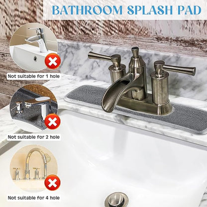 Teenyyou 2 Pcs Faucet Mat for Kitchen Sink Splash Guard for Kitchen Sink Faucet Dish Drying Mat for Bathroom Sponge Holder (Gray and Black,1 Oval Hole)