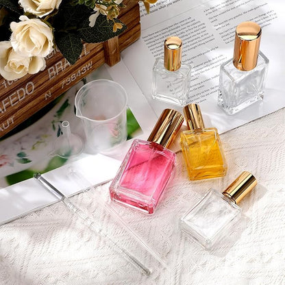 Sawysine 42 Pcs Clear Perfume Spray Bottle Set Includes 20 Bottles 15ml, 10 Bottles 20ml, 3 Plastic Beaker, 3 Glass Stirring Rods 3 Funnel and 3 Dropper for Perfume Making, Essential Oil, Liquid