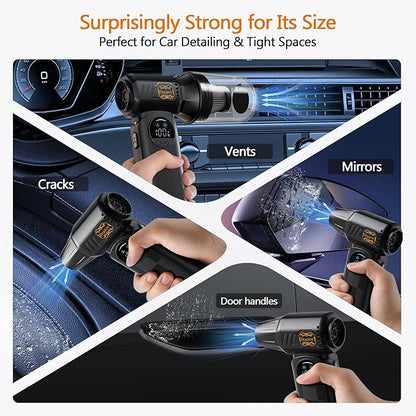 Compressed Air Duster,150000RPM Powerful Brushless Motor Electric Air Duster, Infinite Speed & Fast Charging, rechargeable Cordless Air Blower with Vacuum Function for PC Keyboard, Car & Home – Black