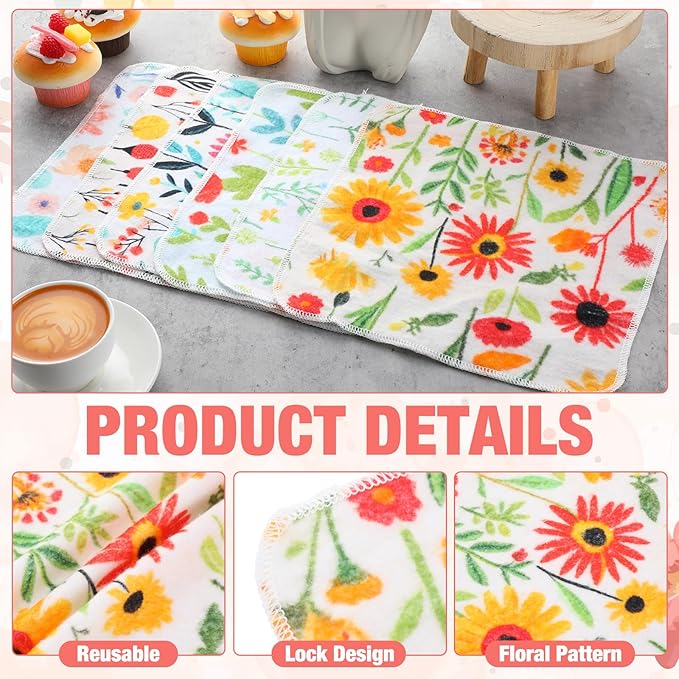 Tegeme 36pcs Floral Reusable Paper Towels Roll 11.81 x 11.81 Inches Washable Paperless Cotton Kitchen Towels Bulk for Kitchen Bathroom