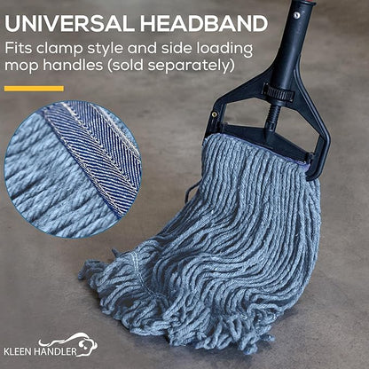 KLEEN HANDLER General Cleaning Mop Heavy Duty Commercial Replacement, Wet Industrial Blue Cotton Looped End String Head Refill, 3 Count (Pack of 8)