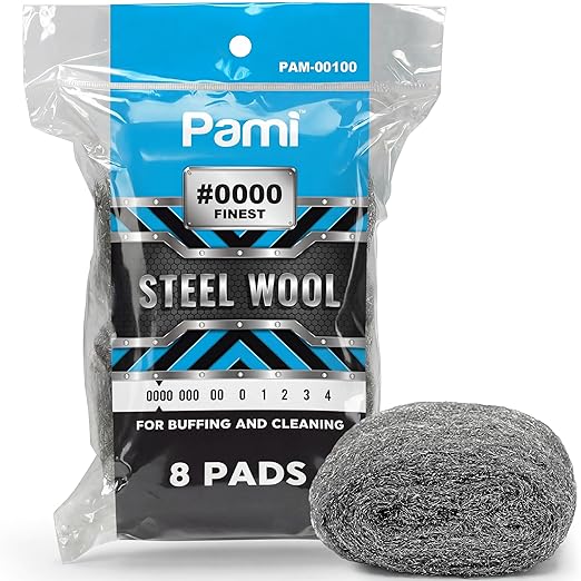PAMI Steel Wool Scrubber 0000 Fine for Cleaning Glass Pack of 8 Fine Steel Wool Pads for Polishing and Cleaning
