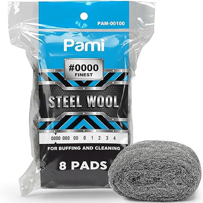 PAMI Steel Wool Scrubber 0000 Fine for Cleaning Glass Pack of 8 Fine Steel Wool Pads for Polishing and Cleaning