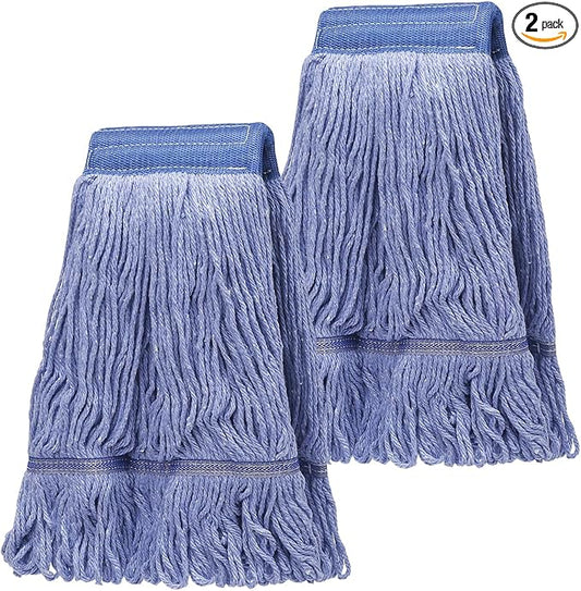 2 Pack Mop Head Replacement, Cleaning Heavy Duty Mop Head Commercial Replacement, Wet Industrial Blue Cotton Looped End String Head Refills, Heavy Mop Replace Head, for General and Floor Cleaning