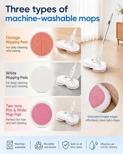 buways Lightweight Cordless Electric Mop, Self-Propelled Electric Spin Mop, Gravity Assist Pressure, 8000mAh Battery, LED Light & Water Spray, for Hardwood, Tile & Laminate Floors