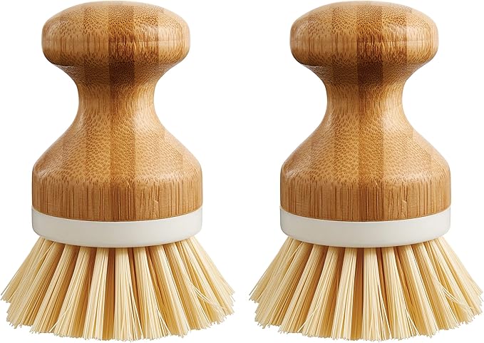 HIC Kitchen Vegetable Scrubber Dishwashing Brush, Bamboo with Non-Scratch Bristles, Set of 2