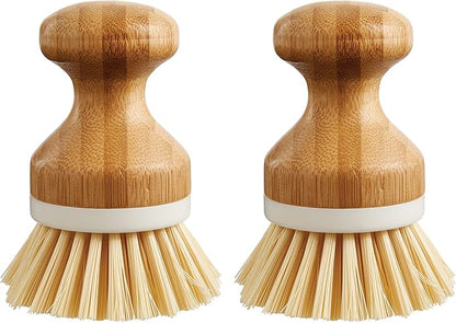 HIC Kitchen Vegetable Scrubber Dishwashing Brush, Bamboo with Non-Scratch Bristles, Set of 2