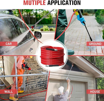 100FT Sewer Jetter Kit for Pressure Washer,1/4 Inch NPT Corner Max Working Pressure Drain Cleaner Hose 5800 PSI Sewer Blasting Hose 4 Sewer Blasting Nozzles