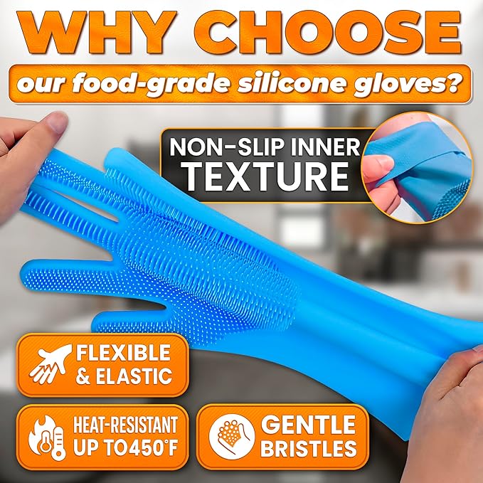 Cat and Dog Shampoo Gloves with 3000 Soft Bristles – 2-in-1 Dog Bath Gloves 11.6", Durable Silicone, Saves Shampoo | Massage, Grooming & Clean Wet or Dry – Made for Every Breed and Coat Style (Blue)