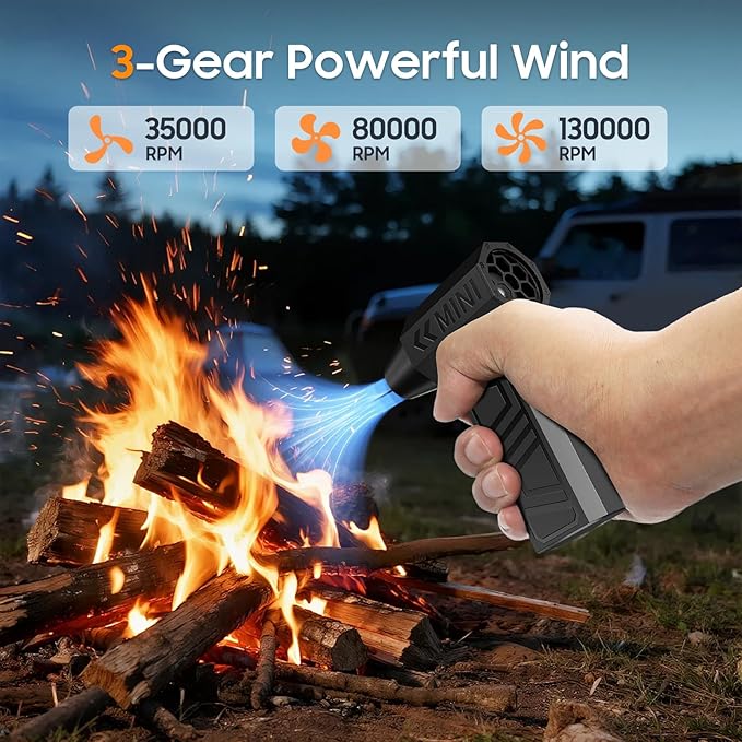 Compressed Air Duster, 130,000RPM Super Power Electric Air Duster, 3-Gear Adjustable Mini Blower, Replacing Compressed Air Cans, Dust Blower for Car, House, Outdoor or Campfires