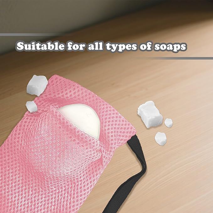 Bar Soap Bags Savers, Exfoliating Foaming Japanese Washcloth Pouch, Body Scrubbers for Shower, 2 Pack, Black+Pink (Gentle Roughness)