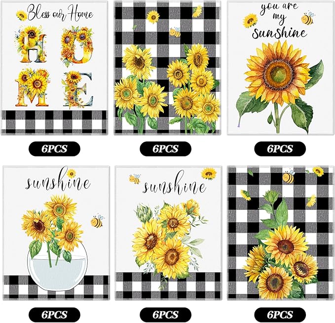 Mindsoft 36 Pcs Spring Sunflower Reusable Paper Towels Rolls Sunshine Washable Bulk Spring Kitchen Towels Paperless Reusable Cloth Cotton Napkins with Cardboard for Kitchen Bathroom Home Decor