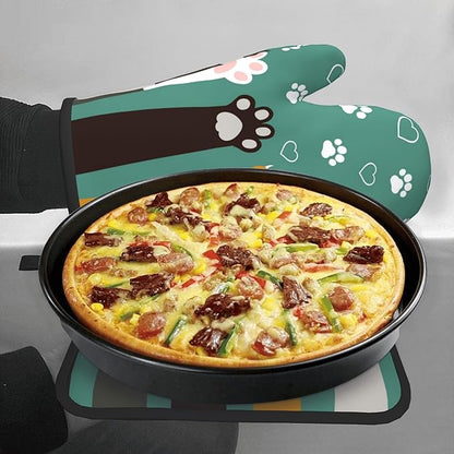 Cat Oven Mitt Potholders Sets - Paw Kitchen Mitts and Pot Holders Set of 2 Kitten Pet Oven Gloves Hot Pads for Cooking BBQ Baking Grilling