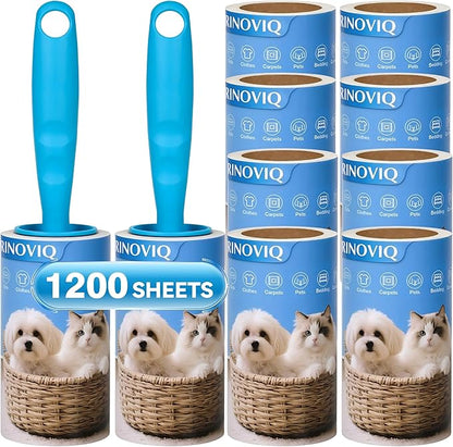 Lint Roller for Pet Hair – 1200 Sheets Mega Value Set, 2 Upgraded Handles, 3.9-inch Rolls with 120 Sheets Each, Sticky Hair Remover for Clothes, Sofa, Carpet & Furniture, Dog & Cat Hair