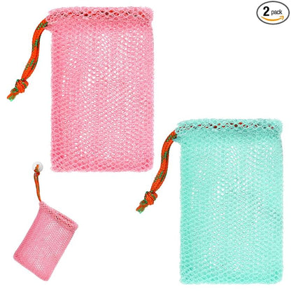 SynHHergyx Mesh Soap Bag, 2 PCS Soap Savers Bar-Soap Pouch Exfoliating Mesh Soaps Bags for Soaps Bars Shower Bath