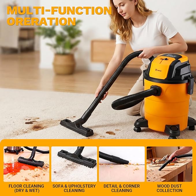 DEKOPRO Shop Vacuum Wet and Dry:4-Gallon 3 Peak HP Portable Shop Vac, Car Vacuum with 6Ft Hose, 10 Ft Cord, Wet Dry Vacuum Cleaner with Filter and Brush Accessories for Homes, Pets, and Cars