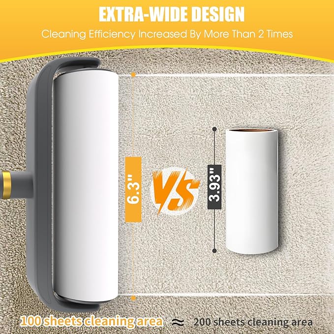 Dymoll 6.3" Large Surface Lint Roller Refills, Extra Sticky Roller for Clothing, Pet Hair, Furniture Cleaning, 6 Refills Total 600 Sheets
