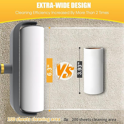 Dymoll 6.3" Large Surface Lint Roller Refills, Extra Sticky Roller for Clothing, Pet Hair, Furniture Cleaning, 6 Refills Total 600 Sheets
