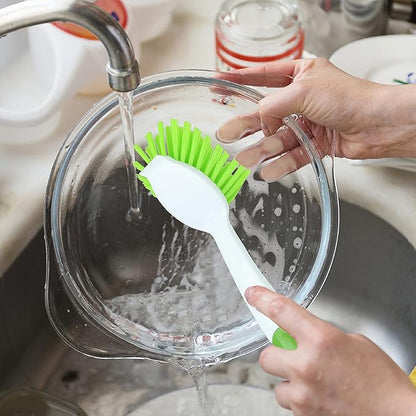 2-Pack Kitchen Green Scrub Brush for Cleaning Dishes Pots Pan Sink and Bathroom with Comfortable Long Handle
