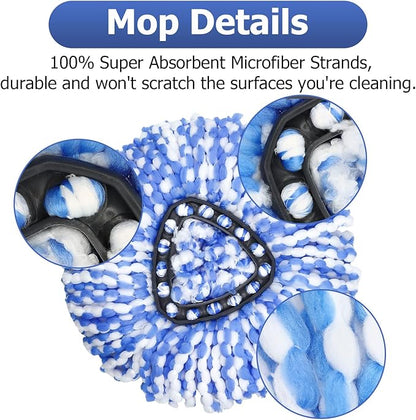 Spin Mop Replacement Head - 4 Pack RinseClean Mop Refills with Base Compatible with O-Cedar Triangle Spin Mop, Microfiber Mop Replace Head Easy Cleaning Floor Head Mop (for 2 Tank System ONLY)