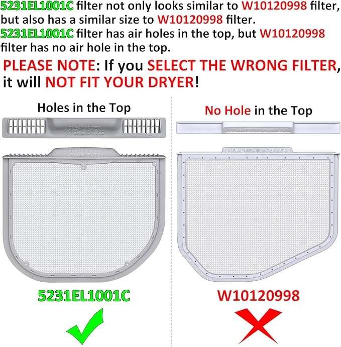 5231EL1001C Lint Filter Replacement for LG and Kenmore Dryers, Ultra Durable Lint Screen Trap, Rim with Felt Seal, Filter Size 12.2 * 10.6 * 1.5 inch (31.1 * 27.0 * 3.8 cm)