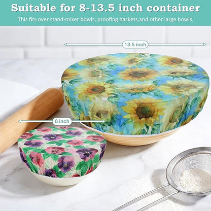 2 Large Reusable Beeswax Bowl Covers for Bread Proofing, 10/12 Inch Elastic Beeswax Wraps Cotton Cloth Sourdough Bowl Covers for Proofing Baskets, Mixer Bowls, Food Storage Containers