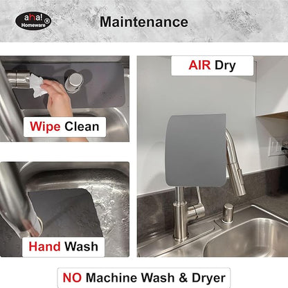 Faucet Mat for Kitchen Sink Offset : AHA HOMEWARE Kitchen Sink Splash Guard for Offset Double Sink, Cuttable Extra Hole for Soap Dispenser, Diatomite Leather Absorbent Fast Drying (Dark Gray)