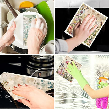 Vintage Floral Swedish Dishcloths for Kitchen 6PCS Floral Swedish Cloths for Washing Dishes Reusable Retro Wildflower Themed Washable Kitchen Towels Sponge Cloths for Home Party Cleaning