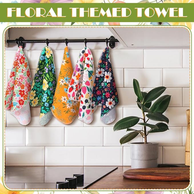 Redbaker 6 Pcs Reusable Paper Towels Rolls Kitchen Towels Bulk Washable Paperless Cloth Cotton Hand Napkins with Cardboard Reusable Napkins for Kitchen Bathroom (Flower Pattern)