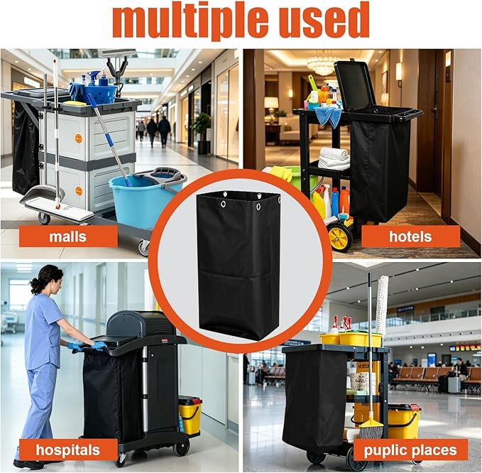 Replacement Janitorial Cleaning Cart Bag: Commercial Products 23 Gallon Industrial Janitorial Vinyl Cart Bag with 6 Brass Grommets - Size 16 x 11 x 27inches (Black)