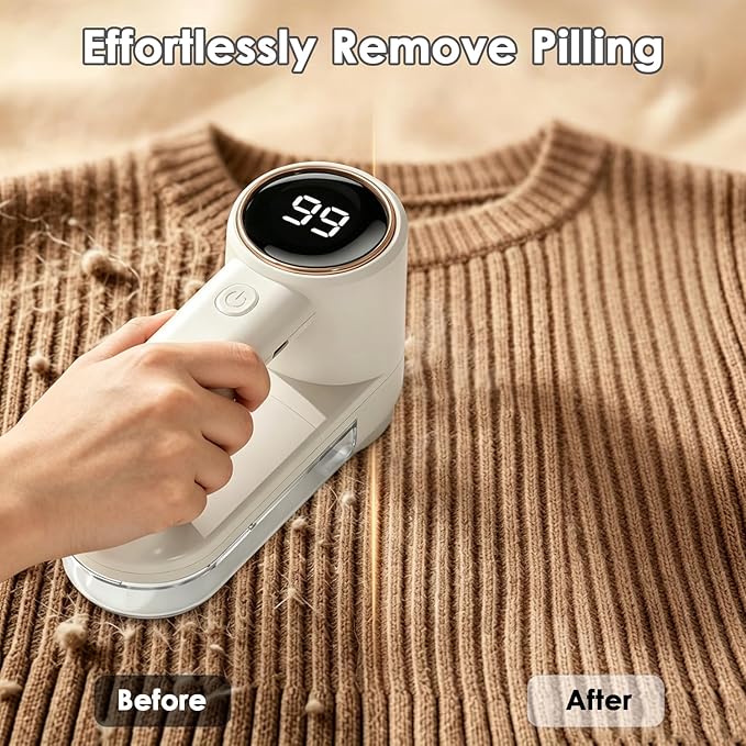 Fabric Shaver Rechargeable, 3-Speed Lint Shaver, 2-in-1 Lint Remover Shaver with 6-Leaf Blades & LED Display, Sweater Shavers to Remove Pilling, Pilling Remover for Clothes, Furniture, Blanket, Couch