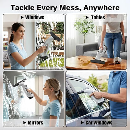 Window Vacuum Squeegee Cordless, 2000Pa Electric Window Cleaner Tool with 2200mAh & 150ml Water Collection Tank, Cleaning Kit Shower Squeegee for Glass Doors, Tiles, Mirrors, Car (Beige)