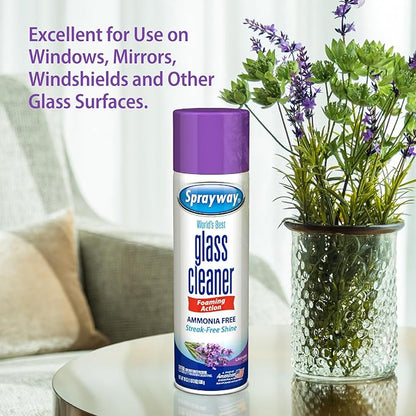 Sprayway Glass Cleaner Lavender Scent Foaming Aerosol Spray, 19oz, Ammonia-Free, Streakless, Fast-Acting | Cleans & Polishes Glass Surfaces | Removes Fingerprints, Dust, Dirt, 6 Count (Pack of 2)