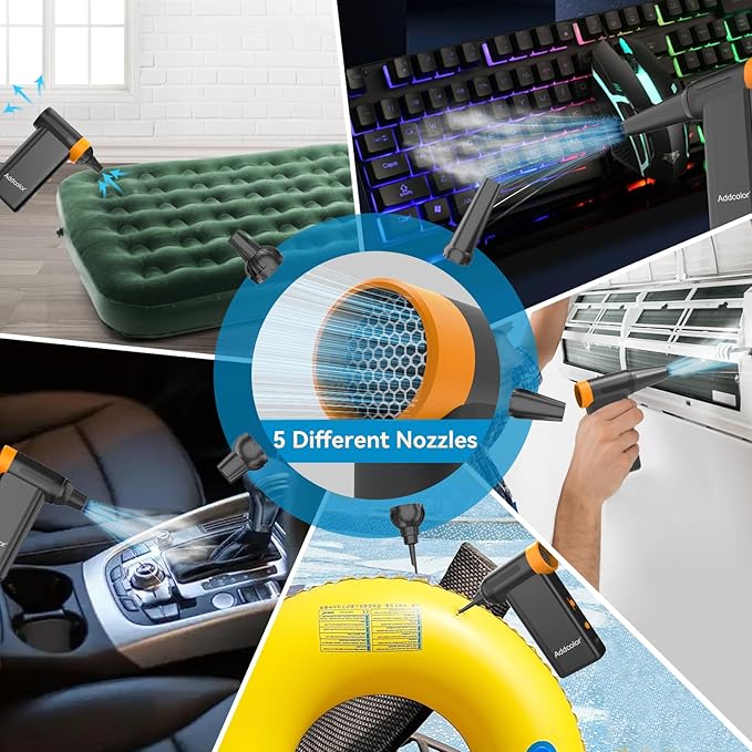 Compressed Air Duster 2000mAh*2 ，Addcolor AD51 with 8 Gear Adjustable，106770RPM Electric Air Duster with Display – Portable Handheld Blowers for Keyboard, Computer, Car, Outdoor, Air Bed