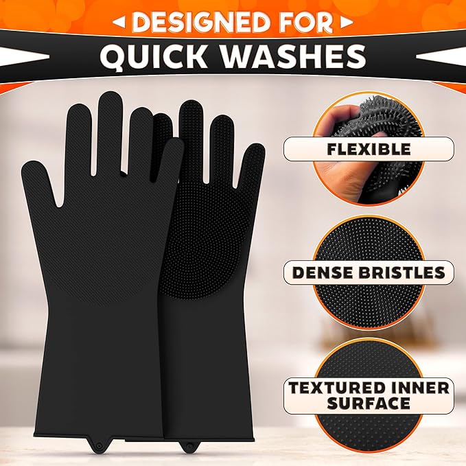 ALPENKOK Silicone Dishwashing Gloves with Scrubber – Non-Slip Silicone Gloves wor Washing Dishes | Household Use