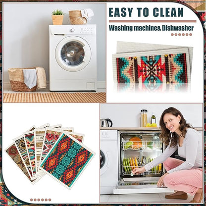 Cunhill 6 Pcs Swedish Kitchen Dish Cloths Kitchen Towels Reusable Sponge Cleaning Cloths Wipes Absorbent Dish Cloth Quick Drying Washable Decorative Tea Towels No Odor Bar Hand Towel (Western)