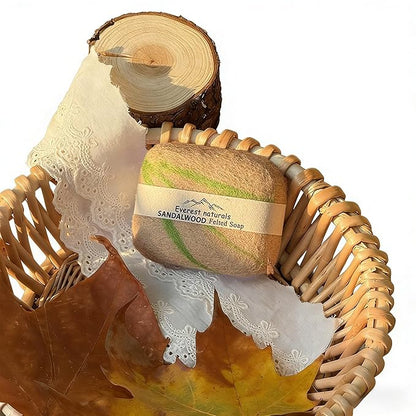 Handmade Felted Soap with Tibetan Yak Milk & Wool Natural Exfoliating Bar for Face & Body, 6 Scents, Includes Bamboo Dish & Travel Pouch (Sandalwood)