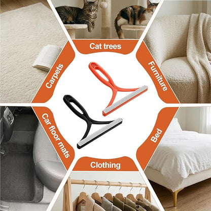 2PCS Fuzz Remover Portable Hand Lint Shaver Reusable Double Sided Travel Carpet Scraper Hair Removal Rake Brush Tool for Couch, Carpets, Cat Trees, Car Mats, Furniture, Clothes, Pet Houses, Dog & Cat