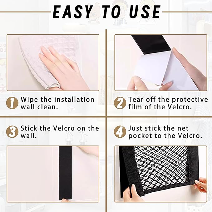 3Pack Plastic Bag Holder Mesh Storage Net Grocery Holder with Adhesive Backing Organizer Dispenser for Garbage Wrap Shopping Bag Wall Mounted 3 Size