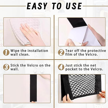 3Pack Plastic Bag Holder Mesh Storage Net Grocery Holder with Adhesive Backing Organizer Dispenser for Garbage Wrap Shopping Bag Wall Mounted 3 Size