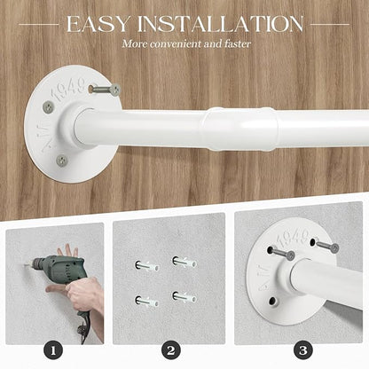 ERYTLLY Industrial Pipe Wall Mounted Clothes Rack,38 Inches Heavy Duty Detachable Garment Rack,Multi-purpose Hanging Rod for Closet,Set of 2,White