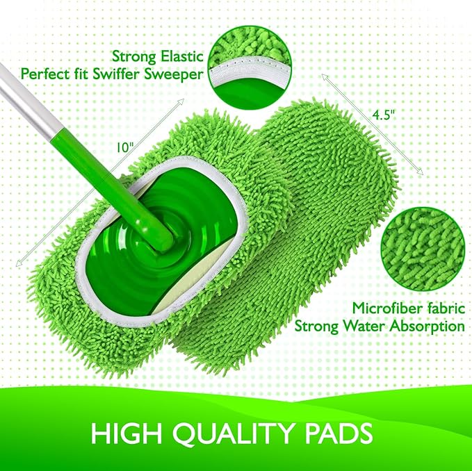 Reusable Wet Pads Refill for Swiffer Sweeper Mop - Dry Sweeping Cloths & Wet Mopping Cloths for Household Cleaning - Washable Microfiber Pads for Mopping Floors - 6 Pack (Mop is not Included)