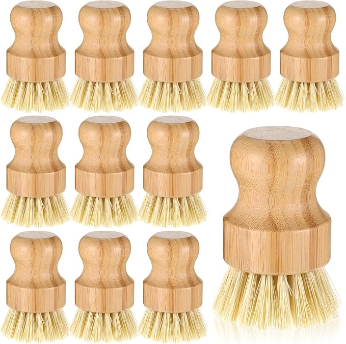 12 Pack Bamboo Dish Scrub Brushes Wooden Scrubbers Set Kitchen Palm Pot Brush Natural Bristle Dish Dishwashing Scrubber for Cleaning Vegetables Pots Pans Sinks Woks